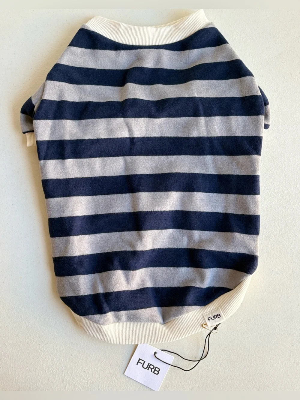 Mark & Graham FURB STRIPED DOG SWEATSHIRT gray navy size large